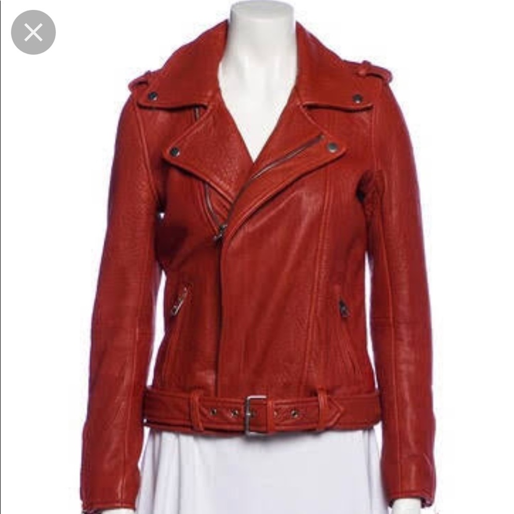 NWT Maje brick colored leather biker jacket sz 38 US 6